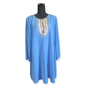 Diane Gilman Blue Midi Dress with Gold Accents P2P-24